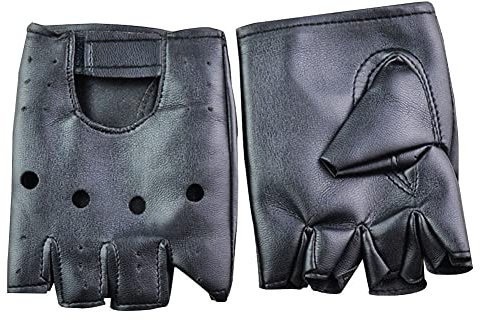 Fahrradhandschuhe, Unisex, Halbfinger-Handschuhe, 1 Paar, Unisex, schwarz, PU-Leder, fingerlose Handschuhe, solide Damen, Halbfinger, Fahren, Damen, Herren, modisch, Motor, Punk-Handschuhe für Männer