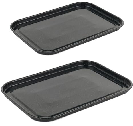 Salter COMBO-9148 Baking Tray Set – 2 Pack, 36/40 cm Vitreous Enamel Coated Steel Flat Oven Pan, Large Cookie Sheet, Bakeware For Baking/Roasting, PFAS-Free, Dishwasher Safe, Oven Safe to 230°C, Black