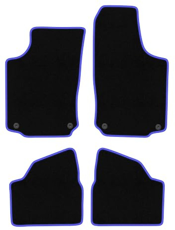 Velours-Fußmatten passend für Opel Corsa C 2000-2006, Schwarz-Blau, CARLUX | passend für Schrägheck; Velours-Teppich (Polypropylen), ca. 6,5 mm; rutschfest, runde Befestigungen (Typ OP)