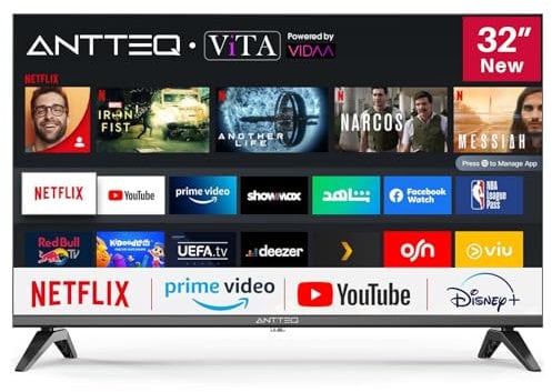 Antteq ViTA Smart TV 32 Pollici(81cm) Televisore,Vidaa App Store, DAZN/Youtube/Netflix/Prime video,Triple Tuner,Wifi,HDMI,2025