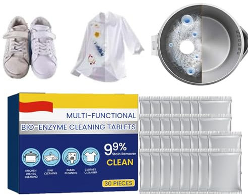 Multi-Functional Bio-Enzyme Cleaning Tablets for Bathroom and Kitchen, All-Purpose Concentrated Dissolve Powder (1box)