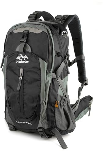 Senterlan Trekkingrucksack 40L, für Damen und Herren, mit Netzrücken-Belüftung und vielen nützlichen Funktionen (Schwarz)