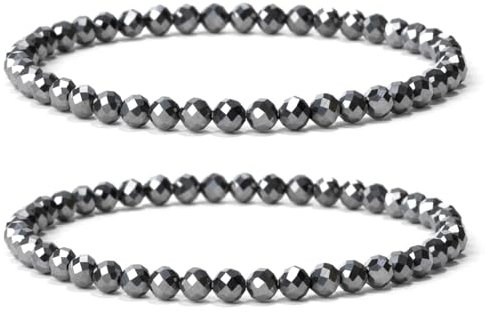 Landorilo 2 Stück Naturstein Facettiertes Perlen Stretch Armband (4mm) für Damen Herren, Yoga Heilstein Armbänder, Freundschaftsarmband, Paar-Armband, Ersatzperlen Inklusive(2F Terahertz)