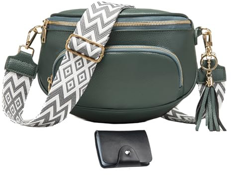 KUNKUN Sac Bandoulière Femme Sac Banane Femme Gris vert Sac à Main Femme Cuir Végétalien Sac Bandouliere Grande Sacoche femme avec Paquet de Carte en Crédit Bloquant La RFID