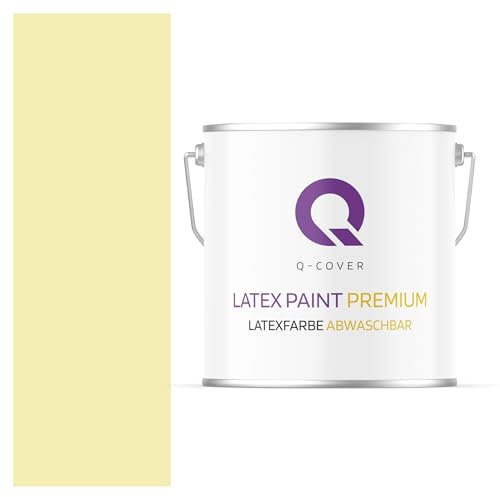 Q-COVER Latexfarbe Abwaschbar 5L (ca.35m2) Hell Zitrone Farbton Innenfarbe Wandfarbe Deckenfarbe Klasse 2 Mattfarbe Für Allergiker Scheuerfest Geruchlos Frei Von Voc