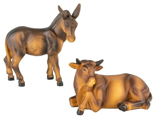 MaMeMi KRIPPENFIGUREN/KRIPPENTIERE – Set OCHSE & Esel [Handbemalt, ca 13 x 8 & 10 x 13 cm] für WEIHNACHTSKRIPPE und Krippenlandschaften