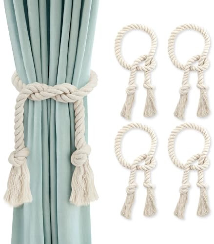 GlasFlength Lot de 4 embrasses de Rideaux bohèmes pour Rideaux - Tricotées à la Main - 100 cm - en Coton - pour Chambre à Coucher, Bureau, Salon - Beige