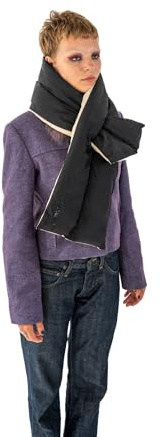 Expatrié Bufanda de Mujer Negro Beige - Ginny - Bicolor de Nylon para Invierno - Chal Reversible Acolchado Con Diseño de Almohada - Grande para Otoño e Invierno