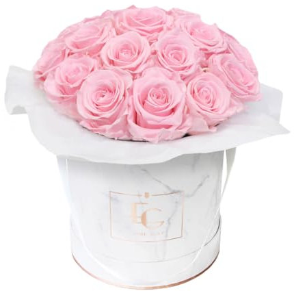 EG EMMIE GRAY Splendid Infinity Rosebox | Round | M | Rose Gold – Mind. 19 Infinity Rosen mit langjähriger Haltbarkeit, echte Rosen die bis zu 3 Jahre blühen, konservierte Rosen (Bridal Pink)