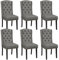 Yaheetech Lot de 6 Chaises de Salle à Manger en Tissu Effet Lin Design Classique Boutonné Ensemble de Chaises de Cuisine Rembourrées avec Pieds en Bois Massif Garniture Clou Dorés Gris Clair