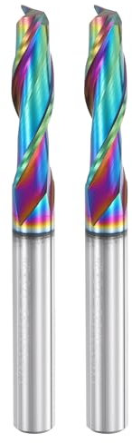 sourcing map 2pcs Spiral Router Bit, 1/4 Cut Dia. Up Cut 2-Flute Solid Carbide End Mill with 1/4 Shank for CNC Wood Carving Engraving, 1 Cut Length, Diamond-Like Carbon Coated