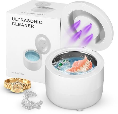 Ultrasonic U-V Cleaner for Dentures, 45kHz Ultrasonic Retainer Cleaner Machine for All Dental Care Tools, Jewelry, Diamonds, Aligner, Mouthguard, 180ML Portable Ultrasonic Jewelry Cleaner