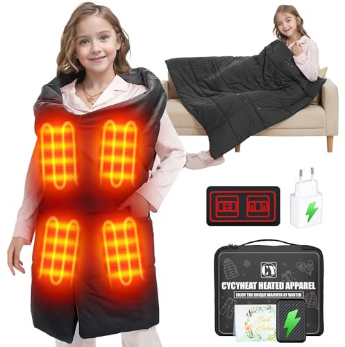 Kinder Heizdecke mit Akku Kabellos – 7,4V DC 10000mAh Tragbare Elektrische Wärmedecke mit 8 Heizzonen und 3 Temperaturstufen für Zuhause, Büro und Outdoor-Aktivitäten