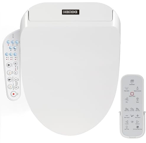 KERDE P30B Smart Bidet Toilet Seat - Dual Control (Side Panel & Remote), Warm Water Wash, Heated Seat, Warm Air Dryer, LED Night Light,Existing Toilets Electric Bidet Elongated Electronic Heated