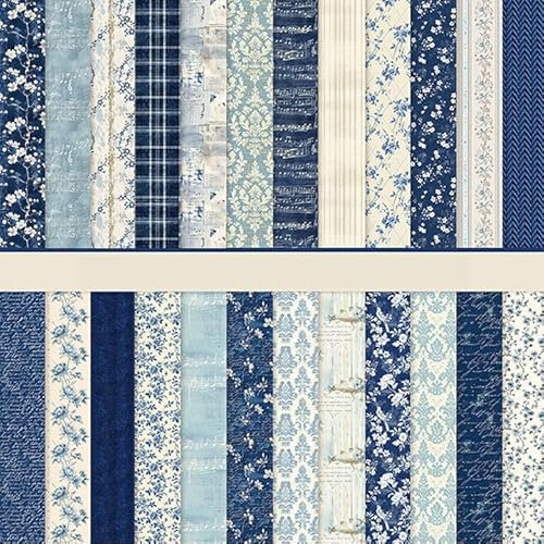 Scrapbook Papier Blumen Muster Doppelseitiges Scrapbook Bastelpapier, 24 Muster 24 Blatt Scrapbooking Papier Motivpapier, Decoupage Papiere Dekorpapier (Blau, 30,5x30,5 cm/12x12 inch)