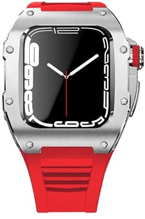 RWCCCRW Edelstahl-Modifikationsset für 8 7 45 mm Fluorkautschuk-Armbandgehäuse-Stoßstange für iWatch-Serie 6 SE 5 4 44 mm-Band