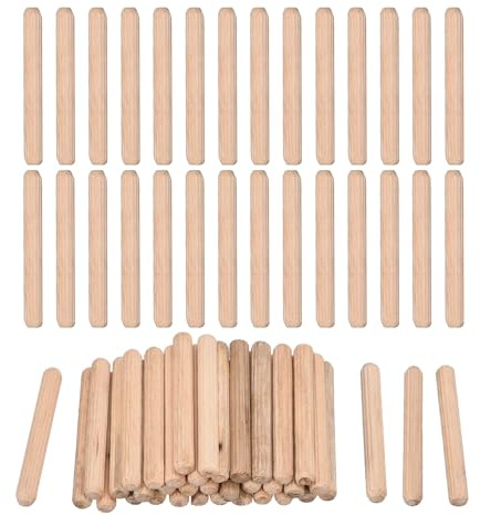 QUARKZMAN 120 Stück Holzdübel 6x50mm(0,24x1,97) Gerillte abgeschrägte Enden Holz Dübel Stifte Getrocknetes Hartholz für Holzbearbeitung Möbel Regal