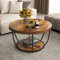 COSTWAY Table Basse Ronde 2 Niveaux, Table Basse Bois 80 cm, Cadre en Métal, Table Ronde Bois, Plateau Épaissi, Industriel (Marron Rustique)