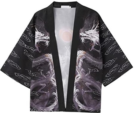 YOSUWOAI Japanische Samurai Kimono Streetwear Japan Harajuku Anime Robe Anime Kleidung Happi Hemdjacke Leichte Atmungsaktiv Lose Kurzarm 3/4 Hülse Nachthemd Japanischer Stil Cardigan