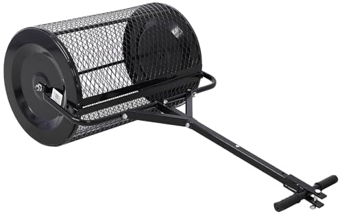 QLSABIA Torfmoosstreuer 36 Zoll, Kompoststreuer mit Metallgeflecht, 2-in-1-ATV und T-förmiger Griff zum Pflanzen und Säen, Rasen- und Gartenpflege, Miststreuerwalze, YYUE-