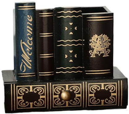 Whnbuij Ancienne boîte de rangement d'imitation livre rétro en forme de livre | Porte-stylo vintage – Porte-stylo – Porte-stylo – Organiseur de bureau pour la bibliothèque d'études à domicile