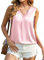 Hotouch Top de Satén Sin Mangas para Mujer Informal Cuello de Pico Elegante Blusa Camiseta Básica de Verano Rosa S