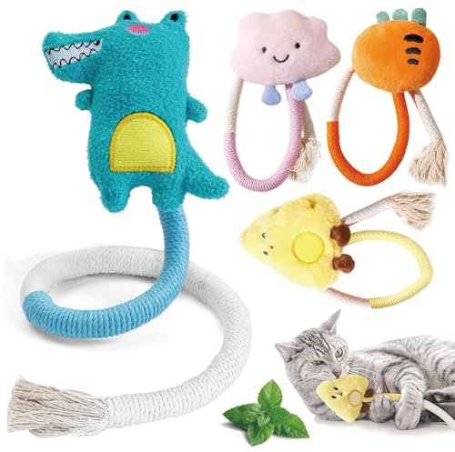 4 Pcs cat kicker toy, Sisal Rope Cat Toys, Interactive Cat Kicker Toys for Indoor Cats Catnip Toys, Kitten Teething Chew Toy Rope Catnip Cotton Rope Toy for Teething Pet, Kitten Toys 20 All Breeds