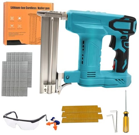 Cordless Nail Gun Compatible with Makita 18V Battery, 2-in-1 Electric Stapler Brad Nailers for Woodworking Upholstery, with 1500 Nails and 2 Spanners (No Battery)