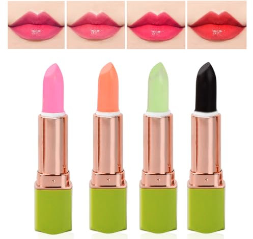 4er Set Magischer Aloe Vera Lippenbalsam, Temperaturempfindlicher Farbwechsel, Feuchtigkeitsspendend und Langlebig, Pflege für Lippen und Make-up, Ideal für Frauen