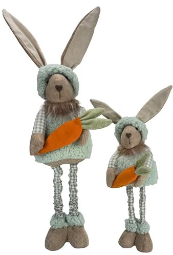 Online Fuchs 2er Set Hasen mit Möhre, Teleskopbeinen und beleuchteten Ohren aus Stoff - Deko zu Ostern, Frühling, Sommer - 6-Stunden Timerfunktion