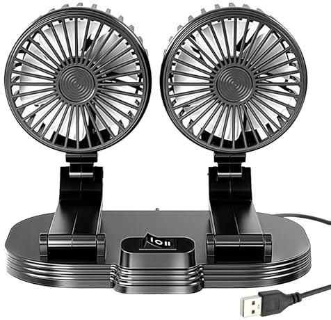 Auto Ventilator,12V Doppelkopf Kopfstütze Autolüfter,Tragbare 360° drehbar Auto Fan Ventilator,2 Geschwindigkeiten Einstellbar Auto Ventilator für Rücksitz,KFZ Lüfter für Lkw Van Suv Rv