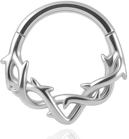 Vankula Septum Clicker Hinged Segmentring 316L Edelstahl 10mm 16g Nasenpiercing Ring Dornen Cartilage Rook Daith Tragu Piercing Schmuck für Frauen und Männer Silber