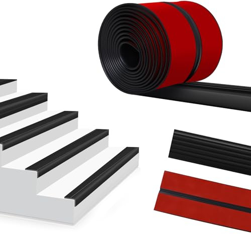 Storystore 7m Treppenkantenprofil Selbstklebend 50mmx48mm, Treppenkanten Antirutsch Rutschfeste Flexible Gummistufen Kantenleiste Treppenstufe Treppenkantenschutz für Außen und Innenbereich (Schwarz)