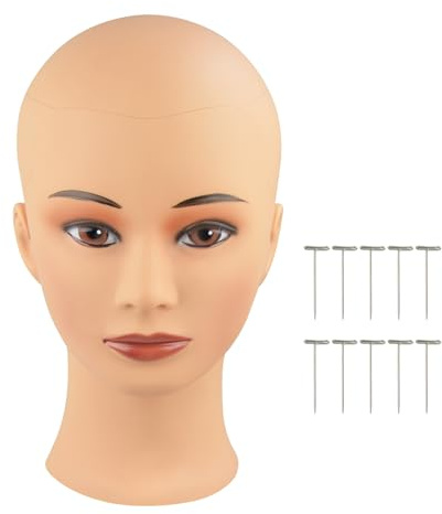 YTBYT Glatze Mannequin Kopf weibliche professionelle Perücke Kopf für Perücke Herstellung Anzeige Perücken Hut Brille mit T-Pins (Hautfarben 20 Zoll)