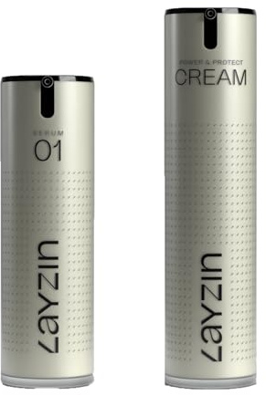 LAYZIN Soothe and Shield Set mit Sérum 01 Hyaluron & Power and Protect Tagescreme SPF30 – Feuchtigkeit und UV-Schutz – Parfümiertes Pflegeduo für den täglichen Gebrauch, Luxus-Set – Unisex