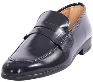 Mocassini Uomo Eleganti Lucidi Made in Italy Artigianale in Pelle Sintetica Suola in Gomma Antiscivolo Scarpe Classiche Verniciate (Blu, Sistema Taglie Calzature EU, Adulto, Numero, Media, 41)