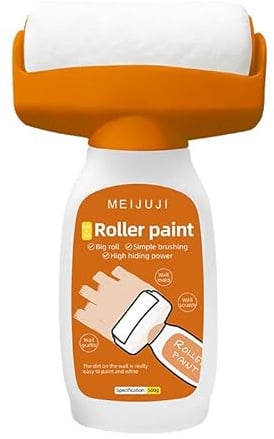 Wandfarbe Ausbessern Weiß 500g, 2 in 1 Wandreparatur RollbüRste, Wandfarbe Weiß Roller, Wandreparatur-Rollenfarbe, Wand Reparatur Creme, Wandreparaturpaste mit Roller für Küche Schlafzimmer Wohnzimmer