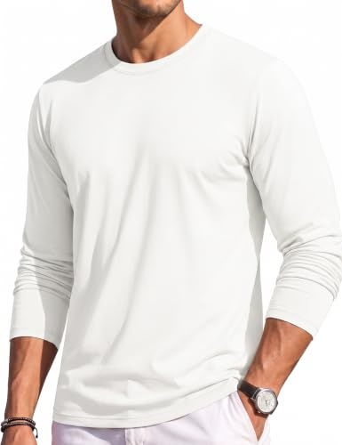 TACVASEN Men's Long Sleeve T Shirt Cotton Lightweight Shirts Casual Plain Top Classic Crew Neck Moisture Wicking Tshirt