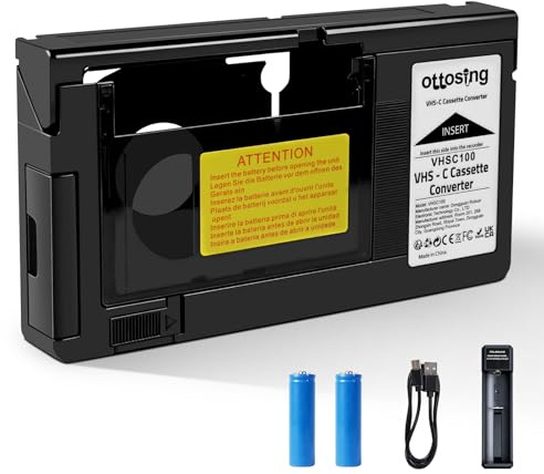 ottosing VHS-C Tape Cassette Adapter for Camcorders Motorized VHS, Compatible 12mm, Motorized VHS Cassette Converter with 3.7V Stable Voltage Circuit (Not Compatible with 8mm / Mini DV / Hi8)