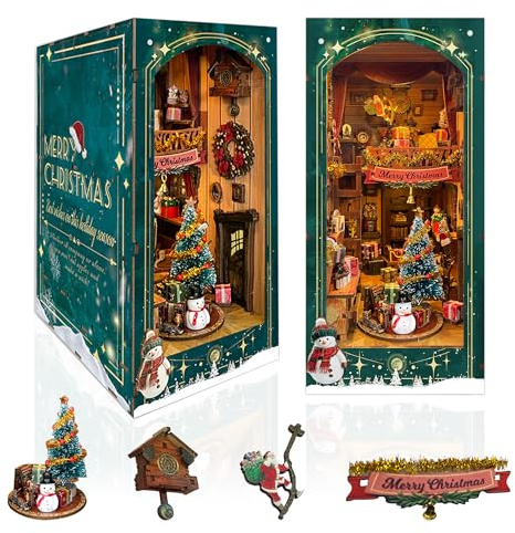 STRUCWOOD DIY Book Nook Kit - Weihnachten Holz Miniaturhaus Kit Drehbare Dekoration, Geschenk für 14+ Puppenhaus Kit - Jingle Cabin (SQ-34)