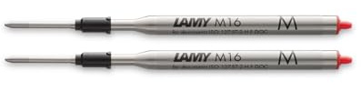 LAMY M16 Kugelschreiber-Großraummine aus Metall - Original Ersatzmine für alle Lamy Kugelschreiber Modelle - dokumentenecht - (2er Pack, Rot M)