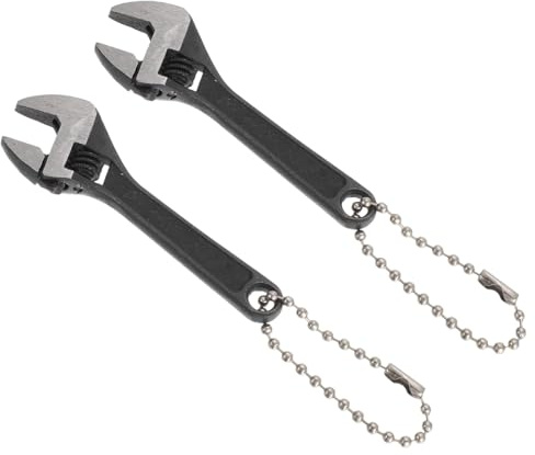 PATIKIL 2pcs Mini Adjustable Wrench 2.5 45# Steel Blackening Tiny Adjustable Spanner Wide Jaw Pocket Wrench with Hanging Keychain for Home Repair Industry Auto Micro Equipment, Black