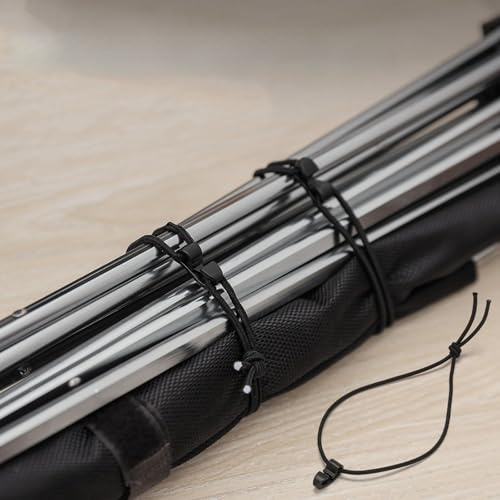 Yhenlovtt Lot de 10 sacs à dos avec cordon élastique et sangles élastiques pour fermeture à crochet pour randonnée, pêche, trekking, trépieds et canne de camping Noir