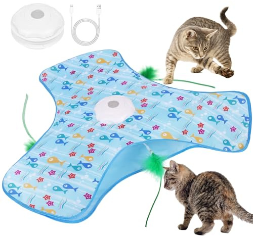 AUYAO Juguete Interactivo Gatos, Eléctrico Recargable, Pluma Móvil Azul
