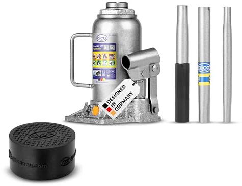 alca® Wagenheber Set hydraulisch 12 t 215-400mm Hubhöhe inkl. Gummiauflage | Doppelkolben Stempelheber mit Verlängerungsschraube, aus Stahl, TÜV-Zertifiziert