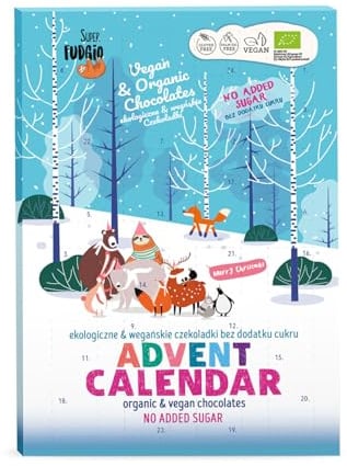 SUPER FUDGIO 2025 Veganer Adventskalender mit Schokoladentäfelchen – ohne zugesetzten Zucker 100 g