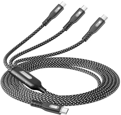 Amuvec 3 in 1 USB C to C Multi Charger Cable, Total 100W Fast Charge 1.2M | Triple Type C Nylon Splitter. PD 3.0 E-Mark. Fits MacBook, iPad, iPhone 17/16/15, Samsung, Steam Deck. For Office & Travel.
