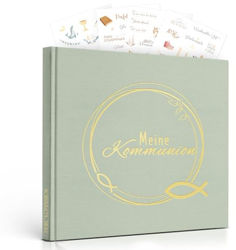 Legezon Gästebuch Kommunion Geschenk zur Erstkommunion Junge & Mädchen Gastgeschenk Kommunion Inclusive Aufkleber Kommunion 96 Seiten Kommunion Deko (Flachsgrün)
