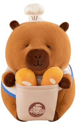 Xiyocadt Capybara Kuscheltier Bäcker, Wasserschwein Plüschtier mit abnehmbaren Baguettes, Weiches XXL Stofftier als Geschenk für Kinder & Erwachsene (30cm)