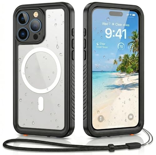 FYHCMC Magnetic for iPhone 16 Pro Max Case IP68 Waterproof Built-in Screen & Camera Protector Full Body Military Shockproof Dustproof Cover,Black